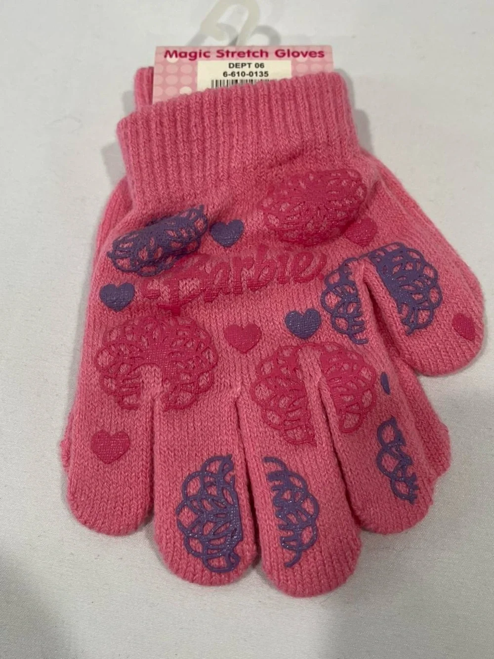 adidas Pink Stretch Knit Kids Gloves with Purple Accents
